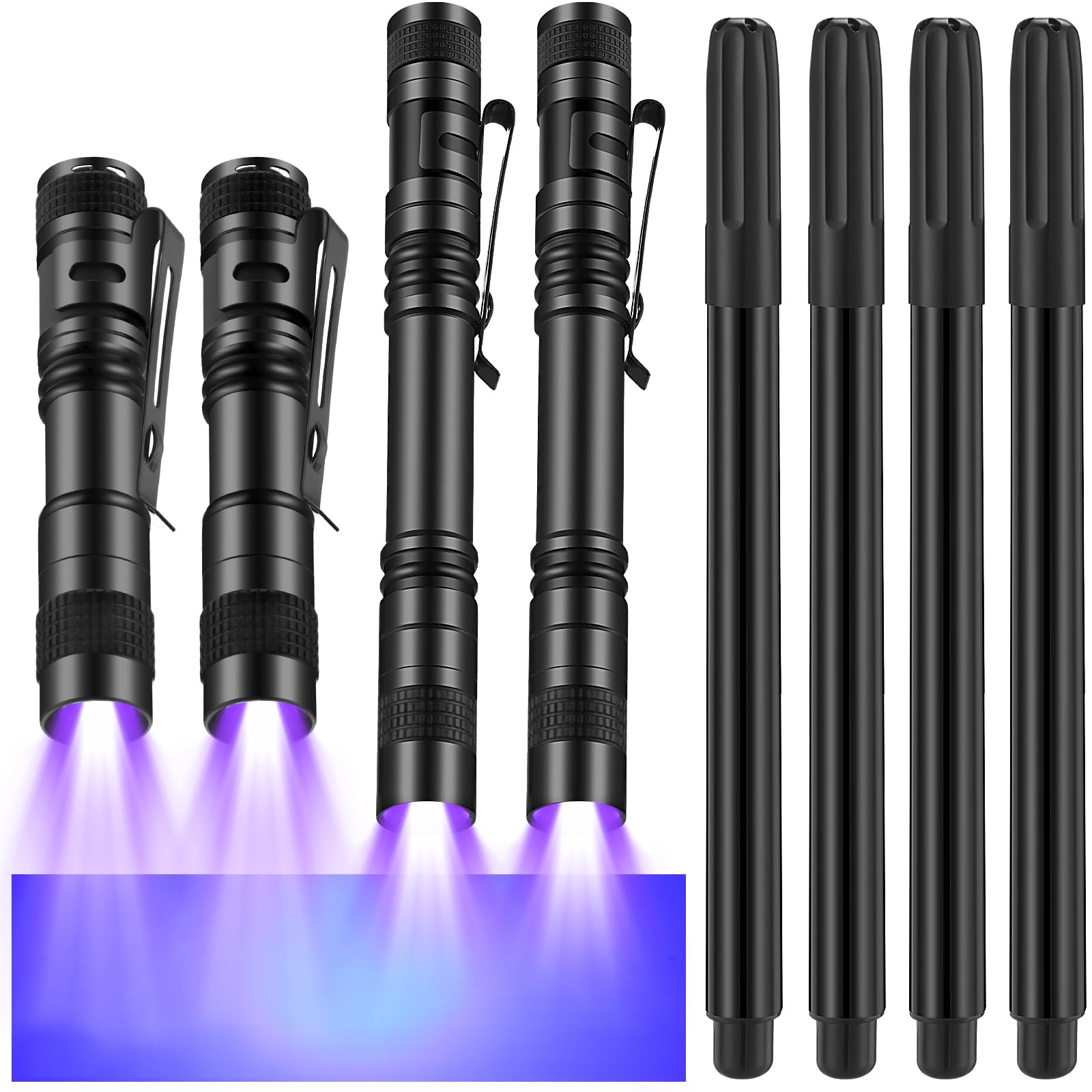 Photo 1 of ***MISSING LIGHT*** Tegeme 8 Pcs Black Light Markers Set 4 Invisible Ink Pen 4 Mini UV Flashlights Invisible Ink Marker Disappearing Pen for Spy Gadgets Secret Message Gift Party Favors(Black)