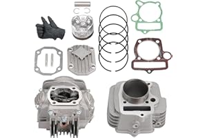 PowerMotor 56mm Cylinder & Cylinder Head Complete Kit with Gaskets and Piston Spark Plugs Replacement for Horizontal Engine YX140 140CC YX150cc Pit Dirt Bike ATV Quad