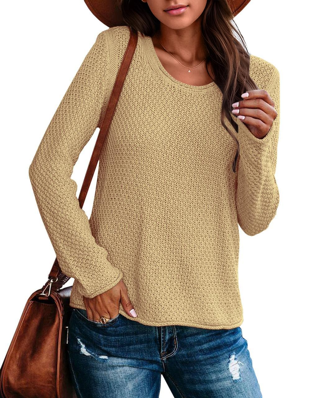 Photo 1 of 1xl. Ebifin Women's Crew Neck Pullover Sweater Solid Color Casual Warm Lightweight Knit Sweaters