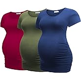 Bearsland Womens Maternity Tshirt 3 Packs Classic Side Ruched Tee Top Mama Pregnancy Clothes