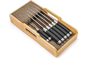 Mospten Bamboo Knife Organizer Drawer Insert – Kitchen Knife Storage Block for Drawer, In-Drawer Knife Holder, Flexible Divid