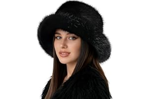 BFONS Women's Fuzzy Bucket Hat, Faux Fur Wide Moldable Brim Hat Warm Fisherman Cap Plush Winter Hat Fashion Outdoor