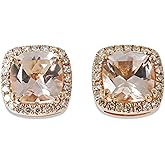 KOKAV 14K Rose Gold Genuine Morganite 5mm Cushion, Diamonds Halo Earrings