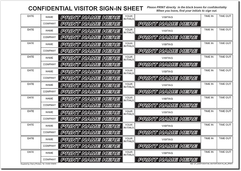 Cherry NCR Confidential Visitor Sign In NCR Duplicate Refill Pack A4 50 Sets