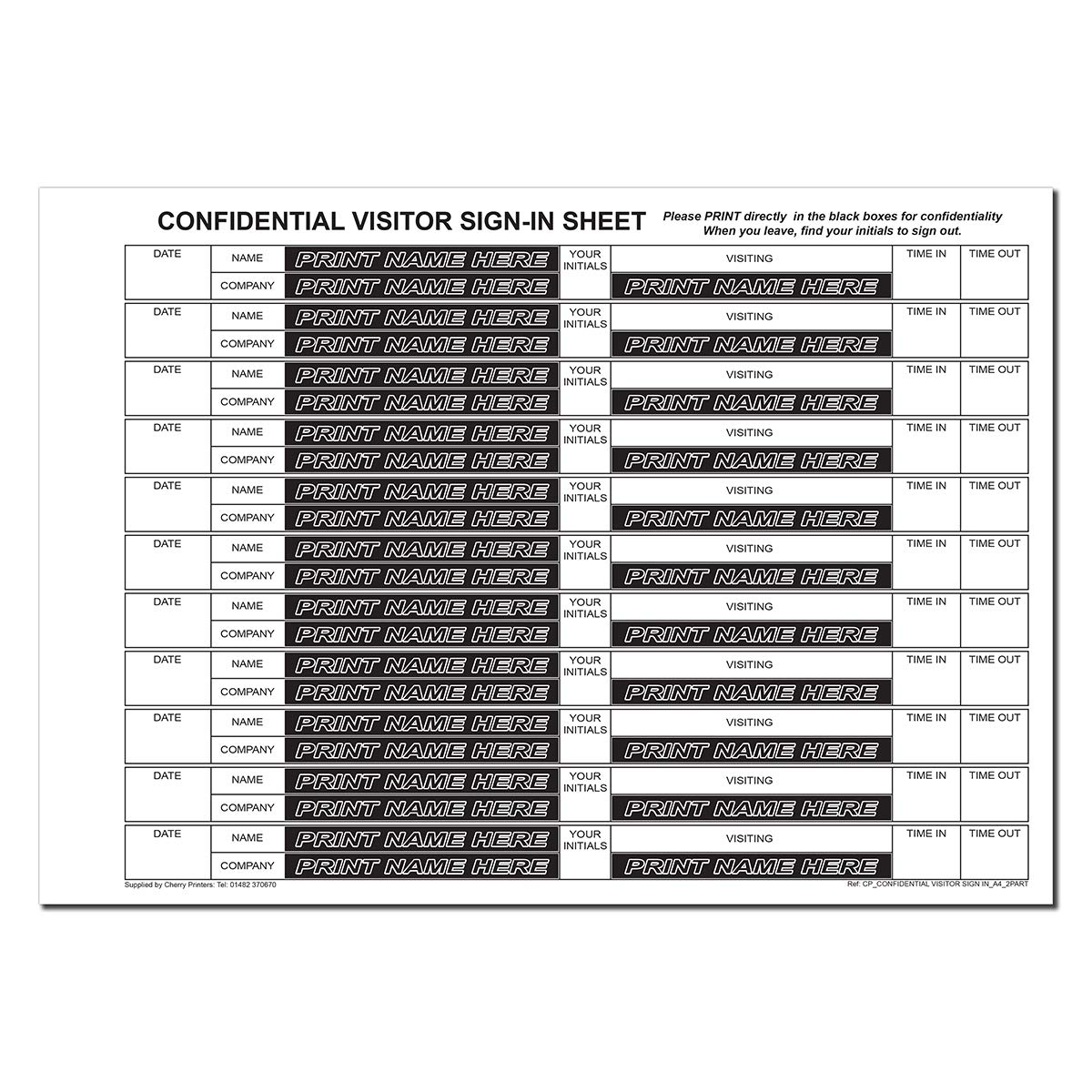 Cherry NCR Confidential Visitor Sign in NCR Duplicate Refill Pack A4 50 Sets for Binder Carbonless