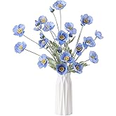 DuHouse 6 Pcs Artificial Poppies Flowers Silk Flowers Poppy for Home Table Centerpieces Decoration Office Wedding(Blue)