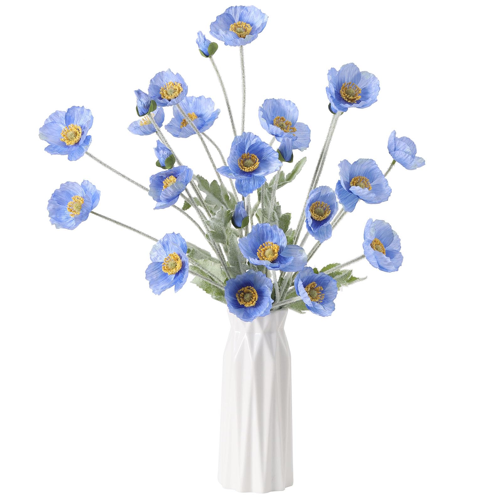 DuHouse 6 Pcs Artificial Poppies Flowers Silk Poppy Flowers for Home Table Centerpieces Decoration Office Wedding(Blue)