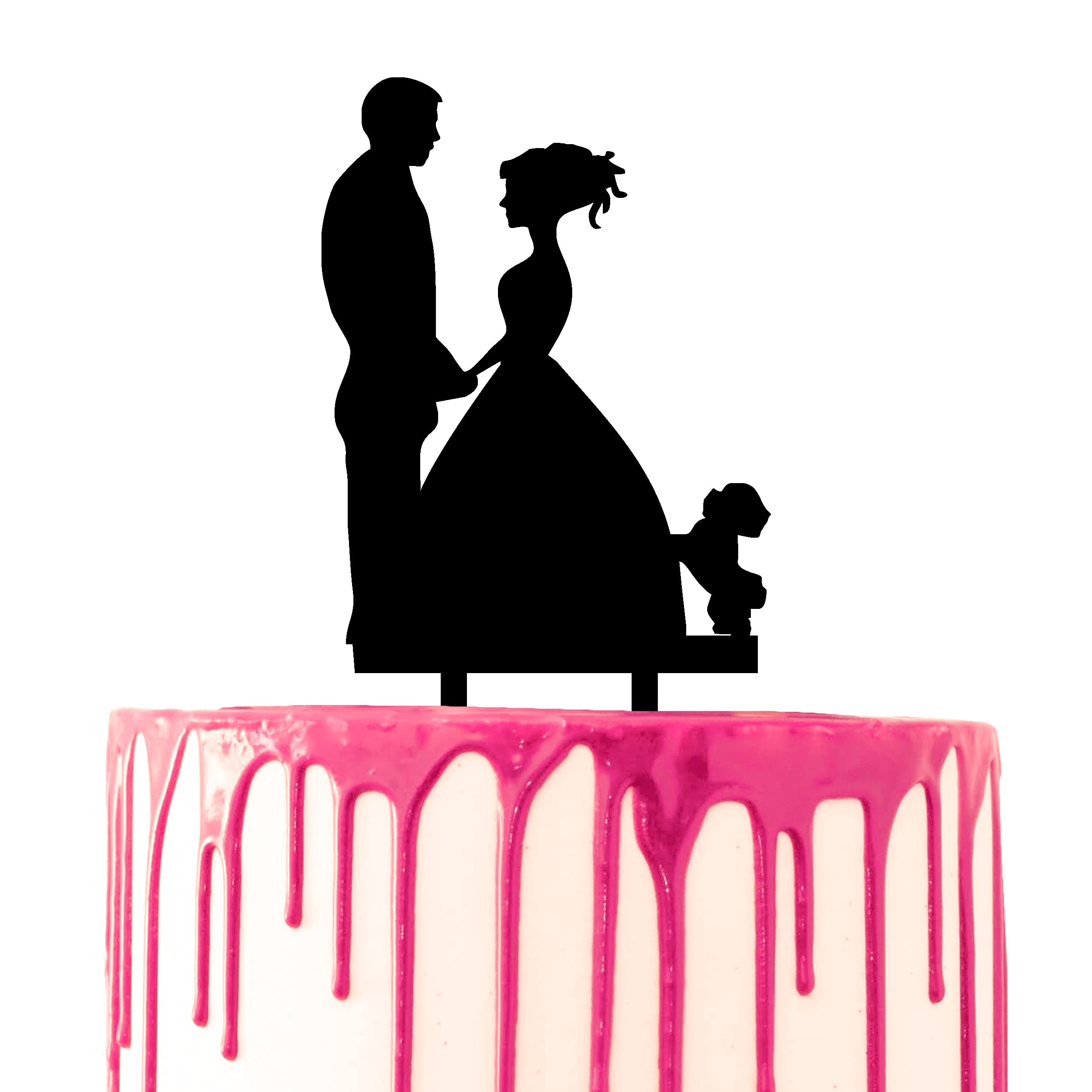 CARISPIBET wedding cake topper groom and bride facing each other with a small dog acrylic
