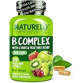 NATURELO Vitamin B Complex,120 Capsules, Vegan, CoQ10, Methyl Folate, Biotin, Fruit & Veg Blend, Supports Energy and Healthy Stress Response, Super B Complex Vitamins for Women and Men