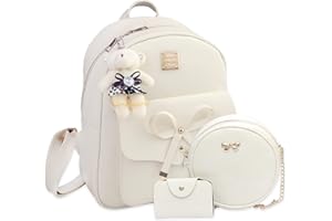 K.E.J. Cute Mini Backpack Bowknot Leather Backpack 3-PCS Small Backpack Purse for Women