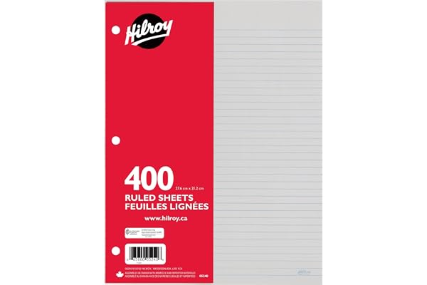 Hilroy Ruled Refill Paper, 3 Hole Punched, 8-3/8 X 10-7/8 Inches, 400 Sheets Per Pack, White (05240)
