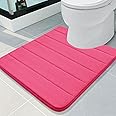 Buganda Memory Foam U-Shaped Contour Toilet Rugs, Non Slip Absorbent, Thick Soft Washable Bathroom Mat, Floor Carpet Bath Rugs Mat for Toilet Base (24" x 20", Deep Pink)