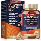 Totaria 18-in-1 Liposomal Nattokinase Supplement 10,800 FU, Non-GMO, 120 Capsules, Natural Natto Extract with Multi-enzymes Serrapeptase &amp; Lumbrokinase, CoQ10, Beet Root, Flow + Circulation Support