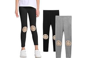 EASTBUDDY Girls Leggings with Smile Face Pattern Kids Pants Full Length Cotton Leggings for Girls Toddler 2 Pack 1-7 Years