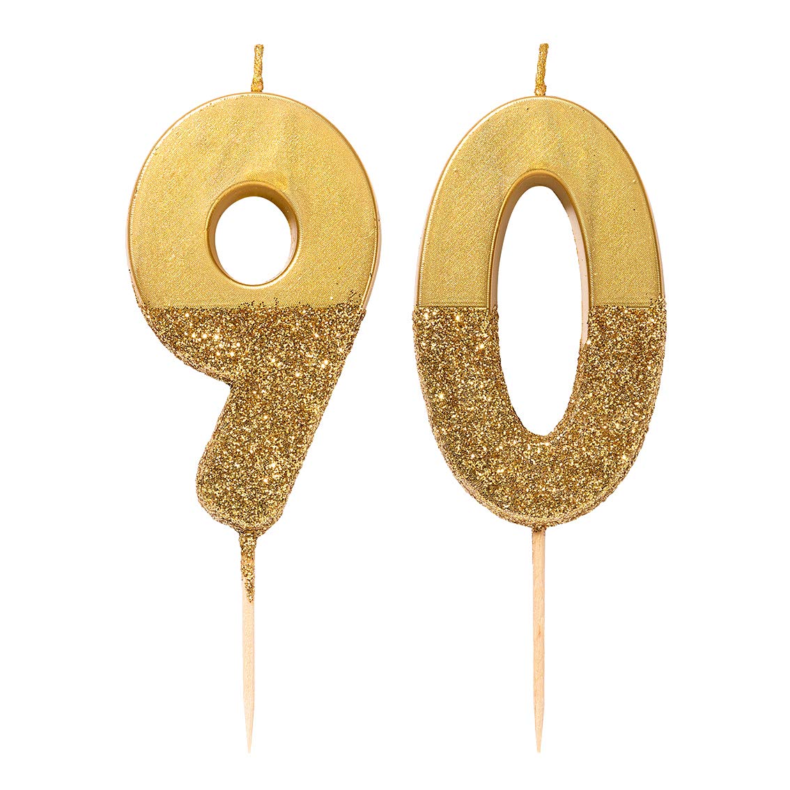 Talking Tables 90th Birthday Number Cake Candles Gold Dipped in Glitter