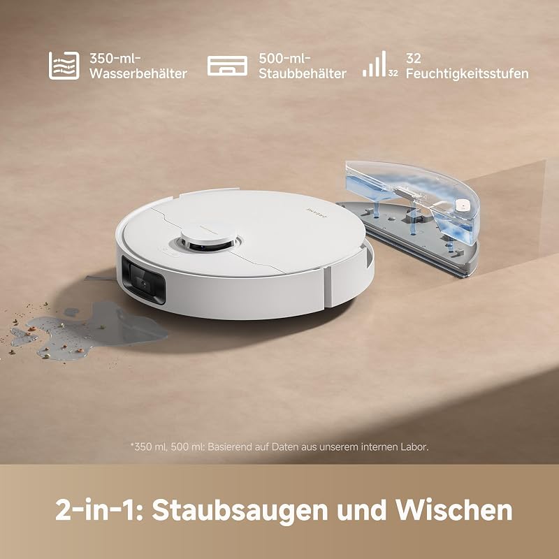 D20 Pro Plus Saugroboter, 13.000 Pa Saugkraft, DuoBrush für Tierhaare, Eckenrein, Selbstentl, Hindernisverm. m. LDS-Navigation & Laser, saugt und wischt, Hartböden & Teppiche, 5.200 mAh Akku