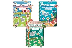DINO MINI Stickypuff Value Pack - 3 Reusable Puffy Sticker Book for Toddlers - Puffy Stickers for Toddlers - Travel Activities for Kids Ages 4-8 - Screen Free Birthday Gifts (Animals)