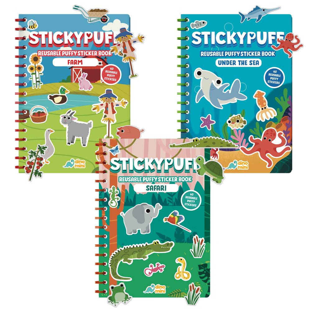 Photo 1 of **INCOMPLETE** DINO MINI Stickypuff Value Pack - 3 Reusable Puffy Sticker Book for Toddlers - Puffy Stickers for Toddlers - Travel Activities for Kids Ages 4-8 - Screen Free Birthday Gifts (Animals)