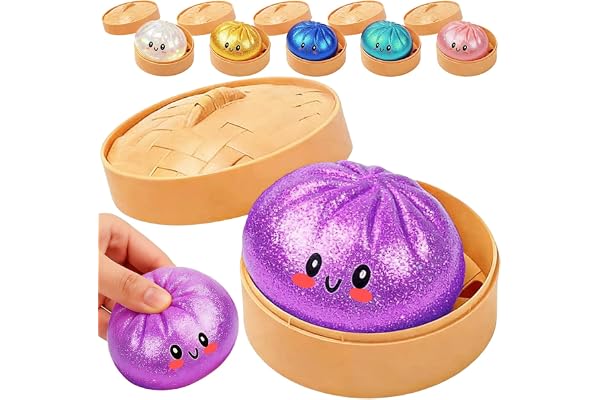 Dumpling Squeeze Toy, Glitter Filled Squishy Toy Box, Colorful Stress Relief Fidget Sensory Toy, Soft Squeeze for Kids Toddle
