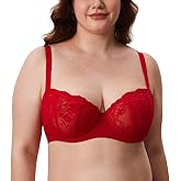 DELIMIRA Women's Balconette Lace Bra Plus Size Sexy See Through Unlined Underwire Bras
