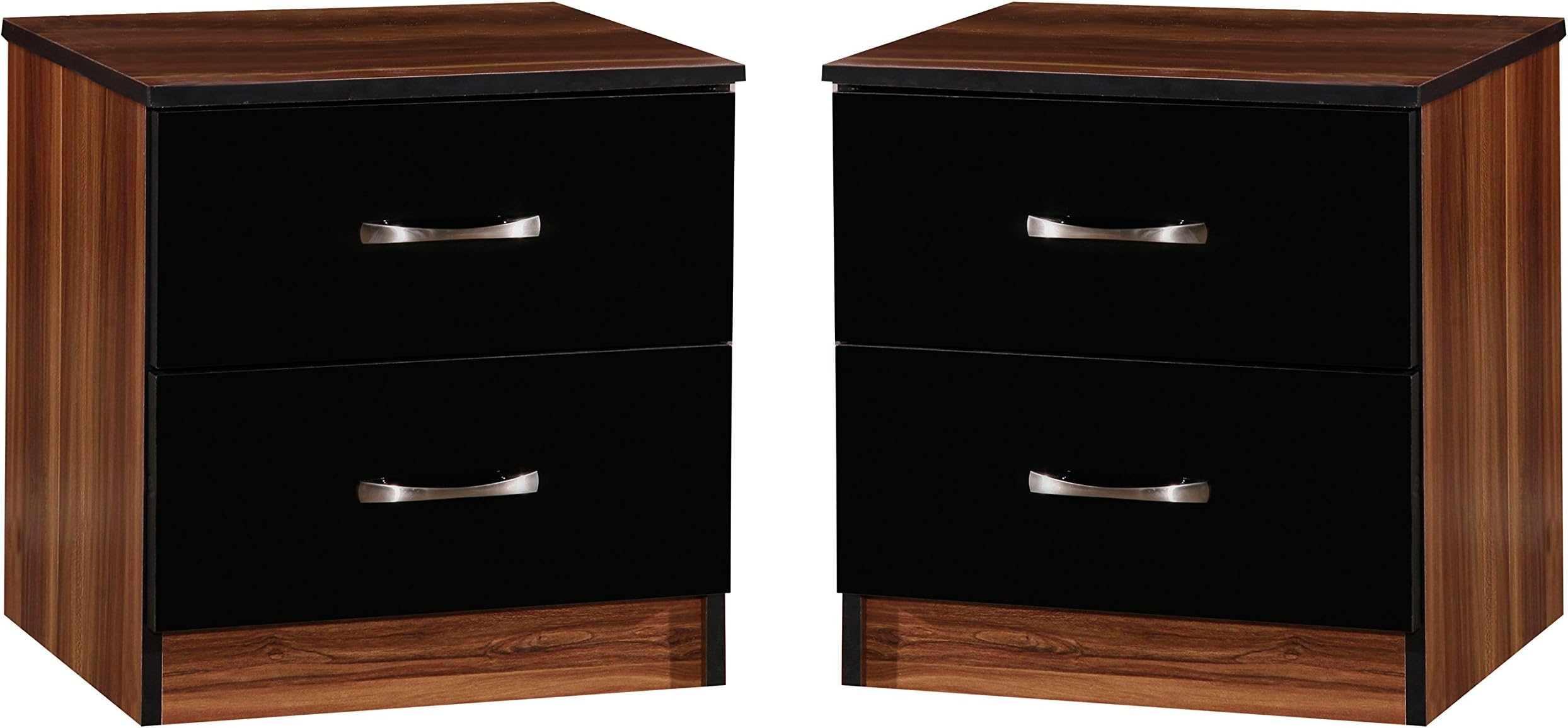 Pair of High Gloss Bedside Cabinets with 2 Drawers - Marina Bedroom Furniture#Black and Walnut