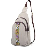 SILKAREA Canvas Sling Bag for Wome Crossbody Purse Small Sling Backpack Purse Travel Hiking Chest Bag Daypack