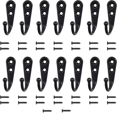 Annefly 14 PCS Wall Mounted Hooks with 30 Screws Black Zinc Alloy Coat Hooks