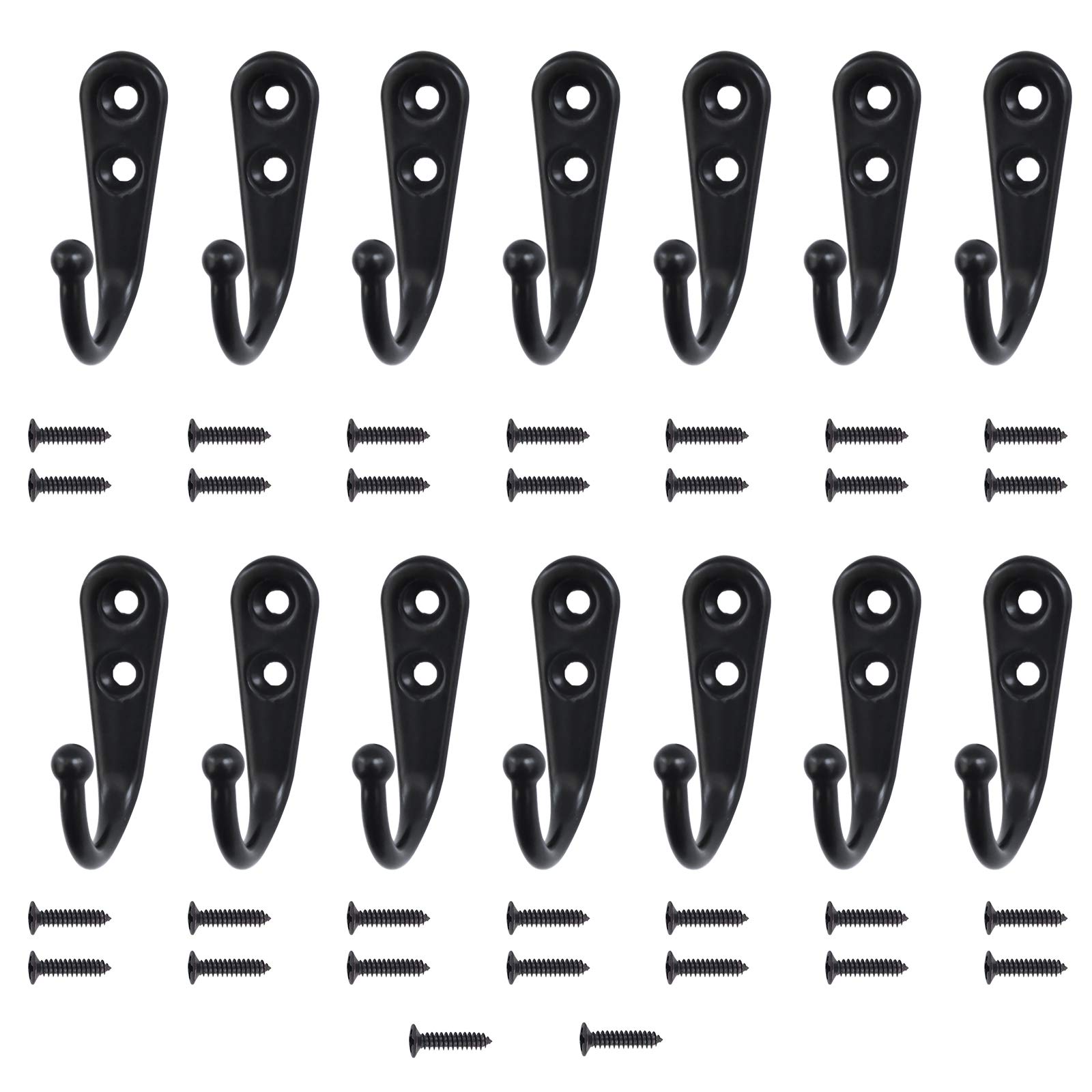 Annefly 14 PCS Wall Mounted Hooks Coat Hooks with 30 PCS Screws Retro Door Robe Hook for Hanging Towel Clothes Hat Key Cup Single Metal Hook Black for Hanging in Bedroom Bathroom Kitchen Cupboard