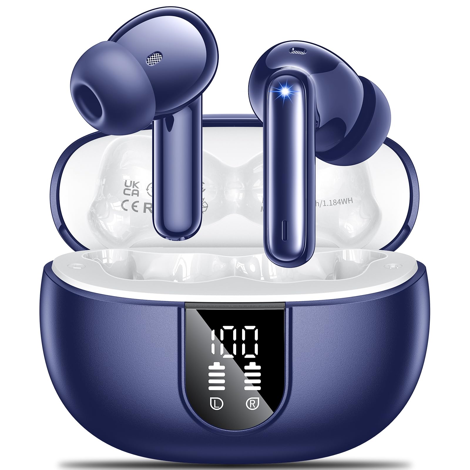 Wireless Earbuds,Wireless Earphones Bluetooth 5.3 in Ear with 4 Mic ENC Calls Noise Cancelling Wireless Headphones Mini LED Display HiFi Stereo 42H Playtime Bluetooth Earbuds Touch Control/navy blue
