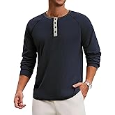Men's Athletic Waffle Shirt Long Sleeve Henley Shirts Casual Lightweight Oversized Pullover Tees