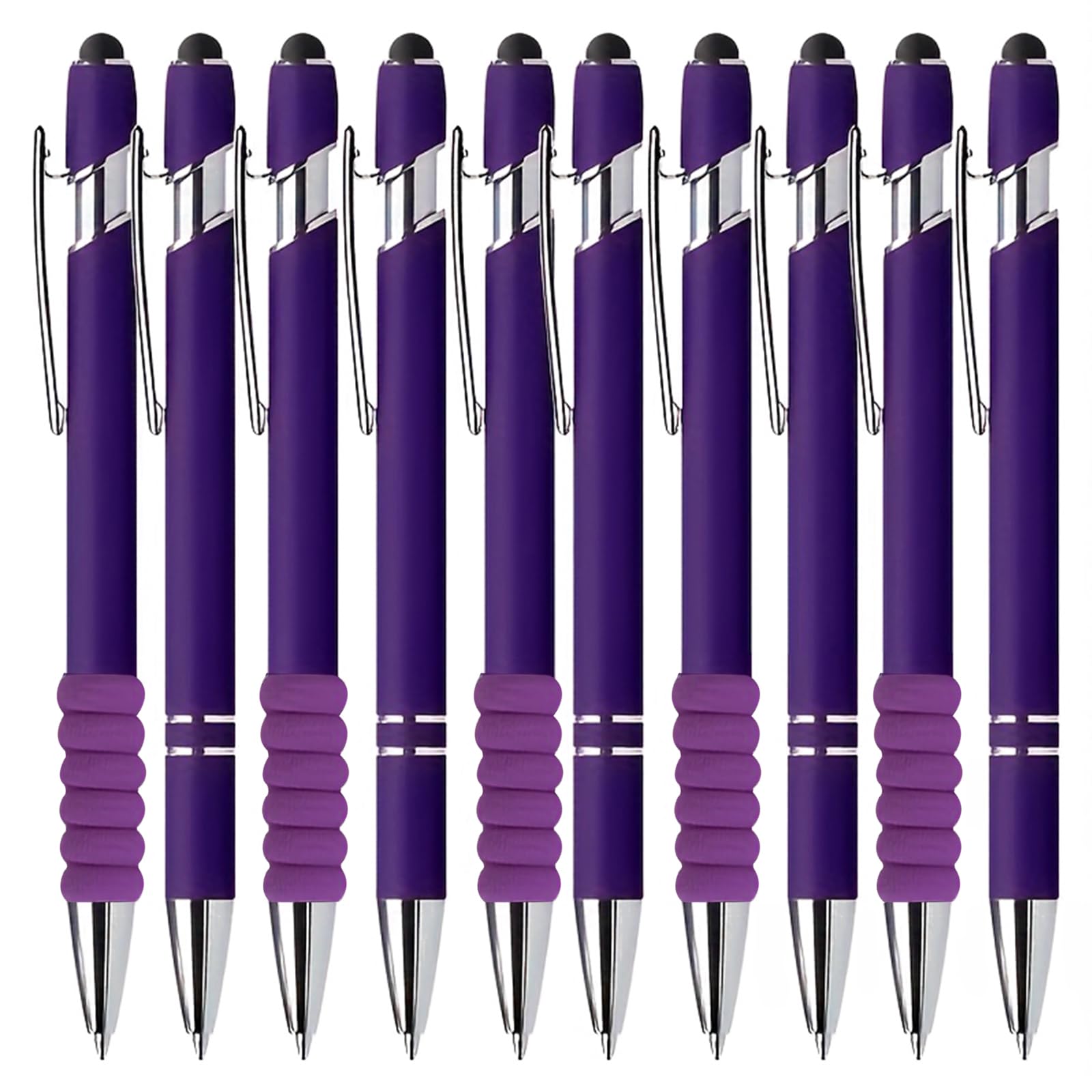 Photo 1 of 10 Pcs Deep Purple Ballpoint Pens, 0.5 mm Black Ink 2 in 1 Stylus Pens Retractable Ballpoint Pens with Stylus Tip and Super Soft Grip, Metal Pens for Touch Screens Coworkers Office School Supplies