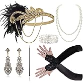 BABEYOND 1920s Flapper Accessories Gatsby Costume Accessories Set 20s Flapper Headband Pearl Necklace Gloves Plastic Holder