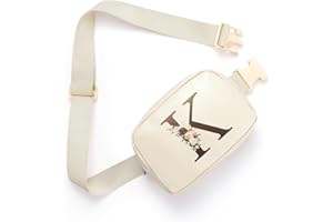 QUNWREATH Belt Bag Fanny Pack for Women, Leather Belt Bag with Initial Letter Fashionable Crossbody Bag Waist Bag with Adjustable Strap for Traveling Hiking, Birthday Christmas Gifts for Women Girls Mom (K)