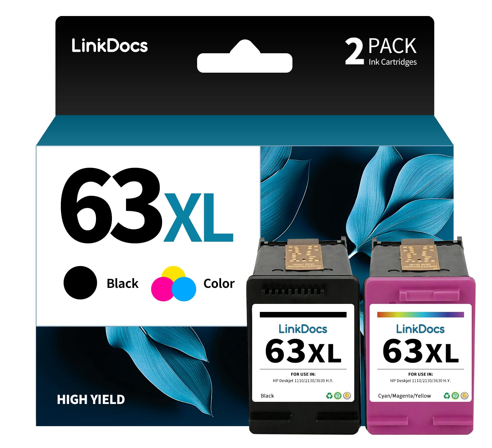 Photo 1 of LinkDocs Remanufactured HP 63xl Ink cartridges Black and Color Replacement for HP 63 63XL Work with HP OfficeJet 3830 5255 5258 Envy 4520 4512 DeskJet 1112 1110 3630 Printer