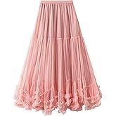 Flygo Women's Maxi Tulle Skirt Long Tiered A Line Mesh Tutu Fairy High Elastic Waist Pleated Layered Skirts