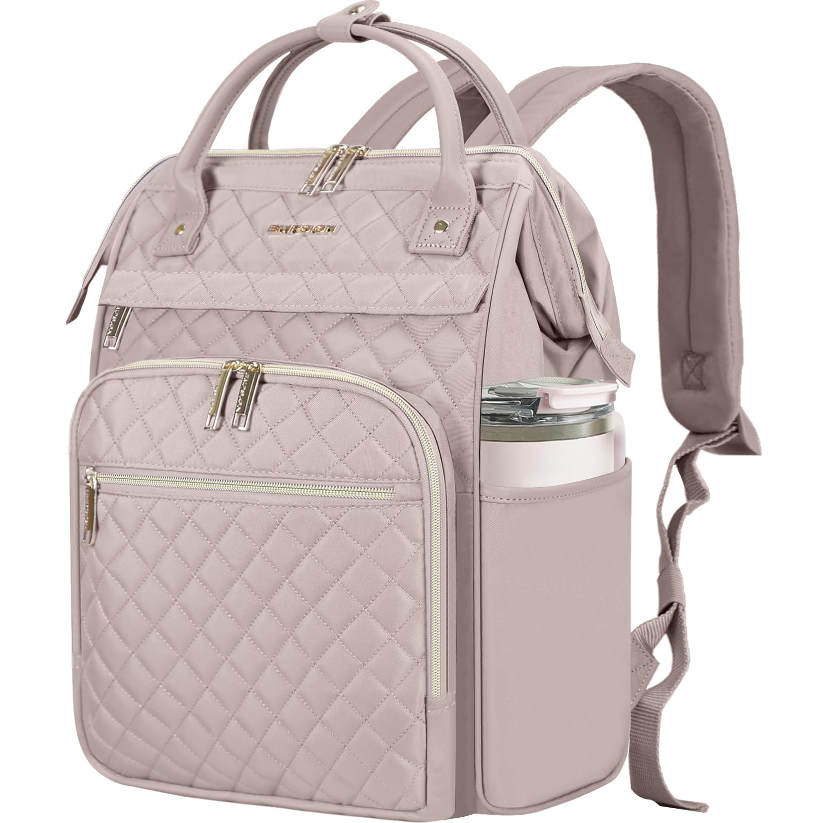 EMPSIGN 17 Inch Laptop Backpack for Women, Work Business Travel Computer College Bags, Large Capacity Water-repellent Quilted Casual Daypack, Dusty Pink