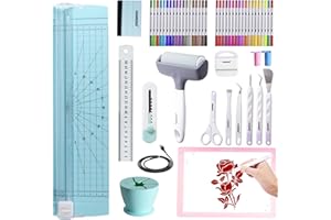 HAWERSI 52pcs Essential Craft Tools Set for Cricut Machine with Weeding Tools for Vinyl,Paper Cutter,Light Pad,Vinyl Weeding Scrap Collector,Brayer Rollers,Craft Accessories Bundle for Cricut Projects