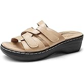 DREAM PAIRS Women's Arch Support Slide Sandals Adjustable Straps Slip On Wedge Sandals Casual Comfort Lightweight Flat Slides