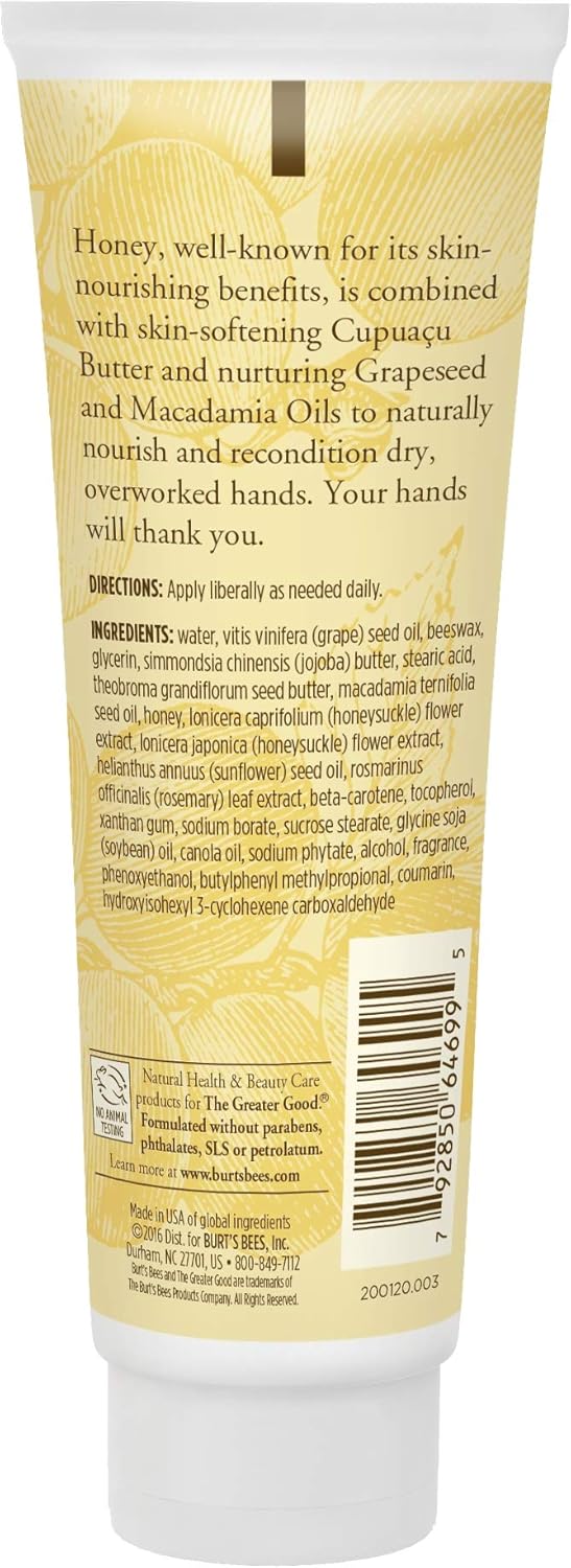 Burt's Bees Honey & Grapeseed Oil Hand Cream, 2.6 Oz (Package May Vary) : Hand Lotions : Beauty