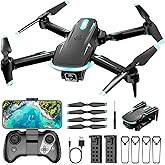 Drone with Camera 1080P HD, FPV Foldable Mini Drone for Beginners Kids Boys Girls, with 2 recharging Batteries, Carrying Case, One Key Start, Stable Hover, Trajectory Flight, Toys Gifts (Black)