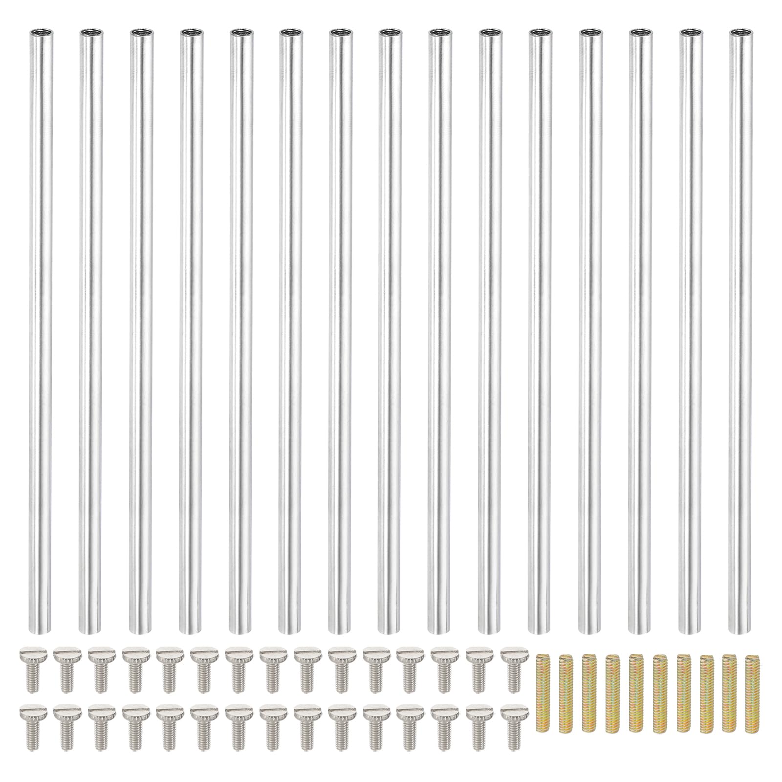 PATIKIL 130mm (5.1") Round Coupling Nuts Kit, M4 Threaded Connector Bar Hardware with Fully Thread Rod Slotted Screw for Lamp Model Furniture DIY Repair Part