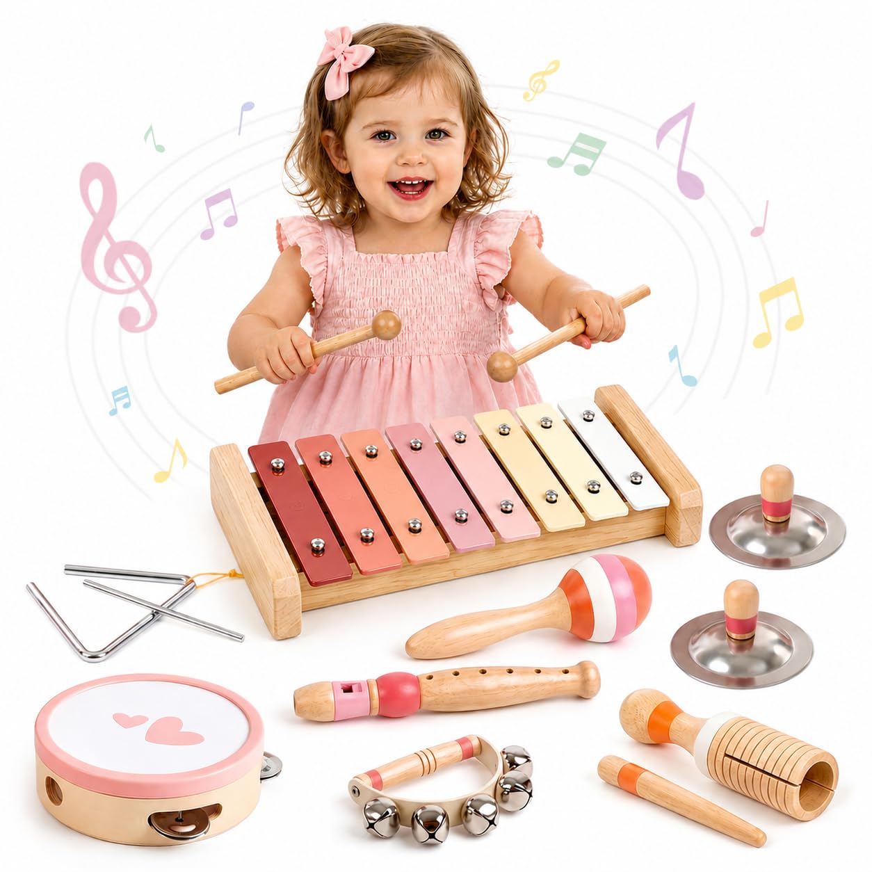Musikinstrumente Kinder ab 3 Jahre Xylophon Trommel Schlagzeug Kinderspielzeug Musikinstrumente Spielzeug Mädchen 3 Jahre Montessori Holzspielzeug