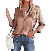 HOTOUCH Button Down Shirts for Women Satin Silk Collared Dressy Casual Blouses Loose Long Sleeve Office Work Tops