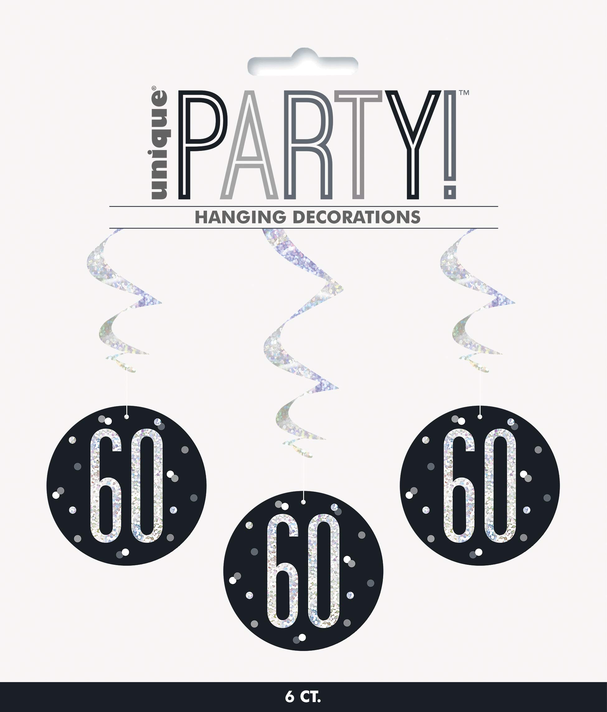 Prismatic 60th Birthday Swirl Hanging Decorations | 32" | Black | 6 Pcs.