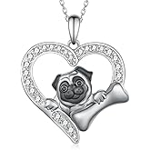 Feijiesi Pug Necklace 925 Sterling Silver Dog Pendant Necklace Cute Animal Jewelry Gifts for Women Dog Lover