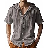 TRFIC Men Linen Short Sleeve Button Down Shirt Summer Casual Hawaiian Beach Tops Lightweight Fashion Hoodies