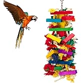Extra Large Natural Wood Bird Toys for Macaws, African Grey, Amazon Parrots | MEWTOGO, Fun to Climb on, to Swing on, to Chew on, to Unravel, to Preen, Brightly Colored, Appealing to Birds, Bird Gifts