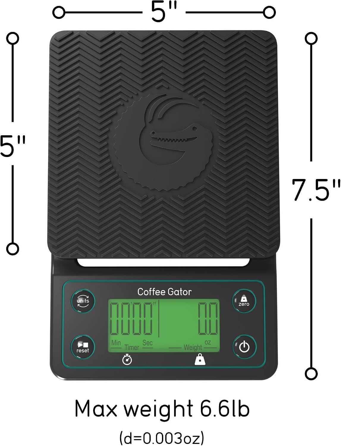 Coffee Gator Digital Coffee Scale with Timer, Waterproof & Anti-Slip Kitchen Weighing Scale, 3 KG/ 0.1 g High Precision - Image 5