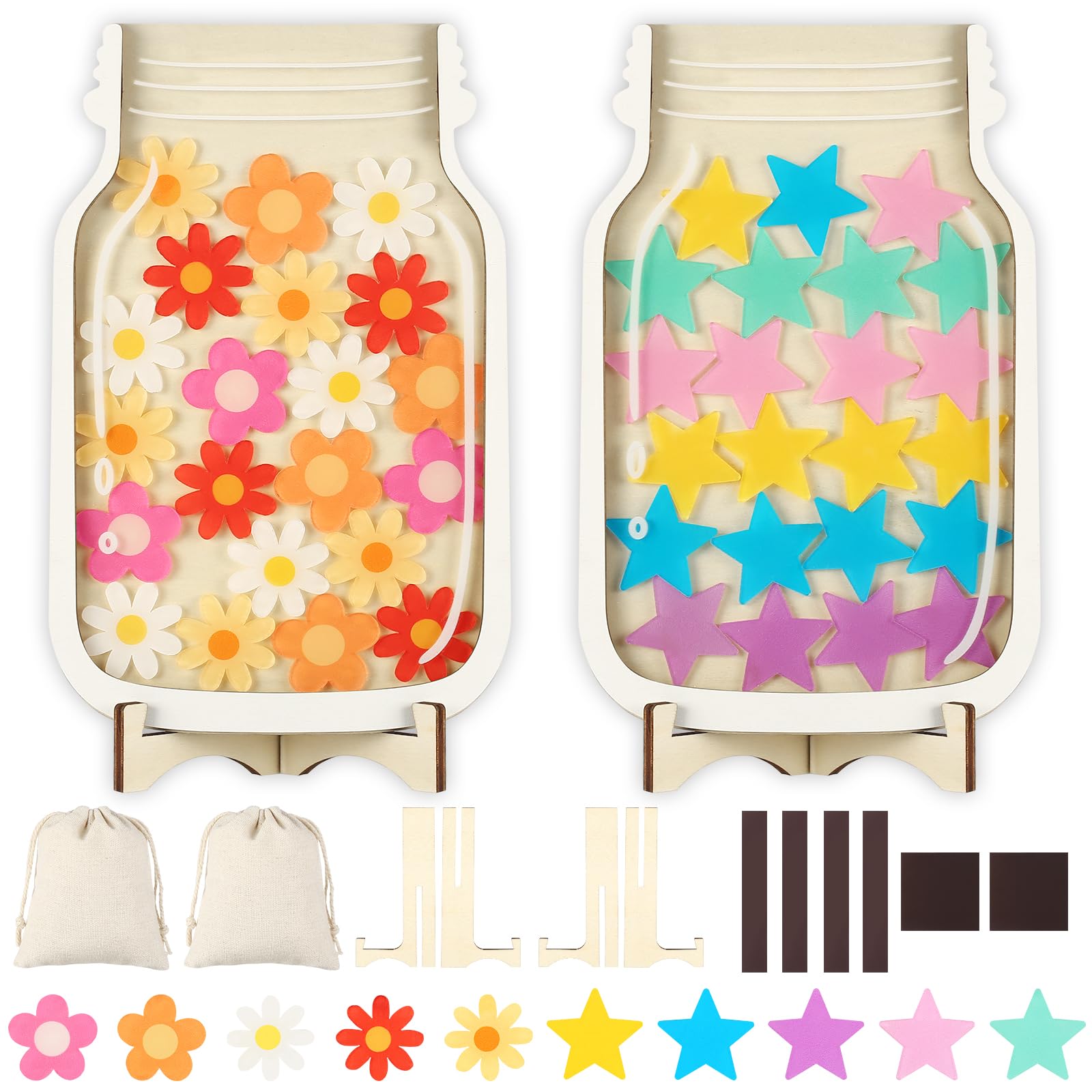 Photo 1 of 2 Pack Reward Jar for Kids Star and Flowers Reward Jar Magnetic Reward Jar for Classroom Toddlers Potty Training Reward Home Kids Incentive Good Home Training for Boys Girls,Star+Flowers