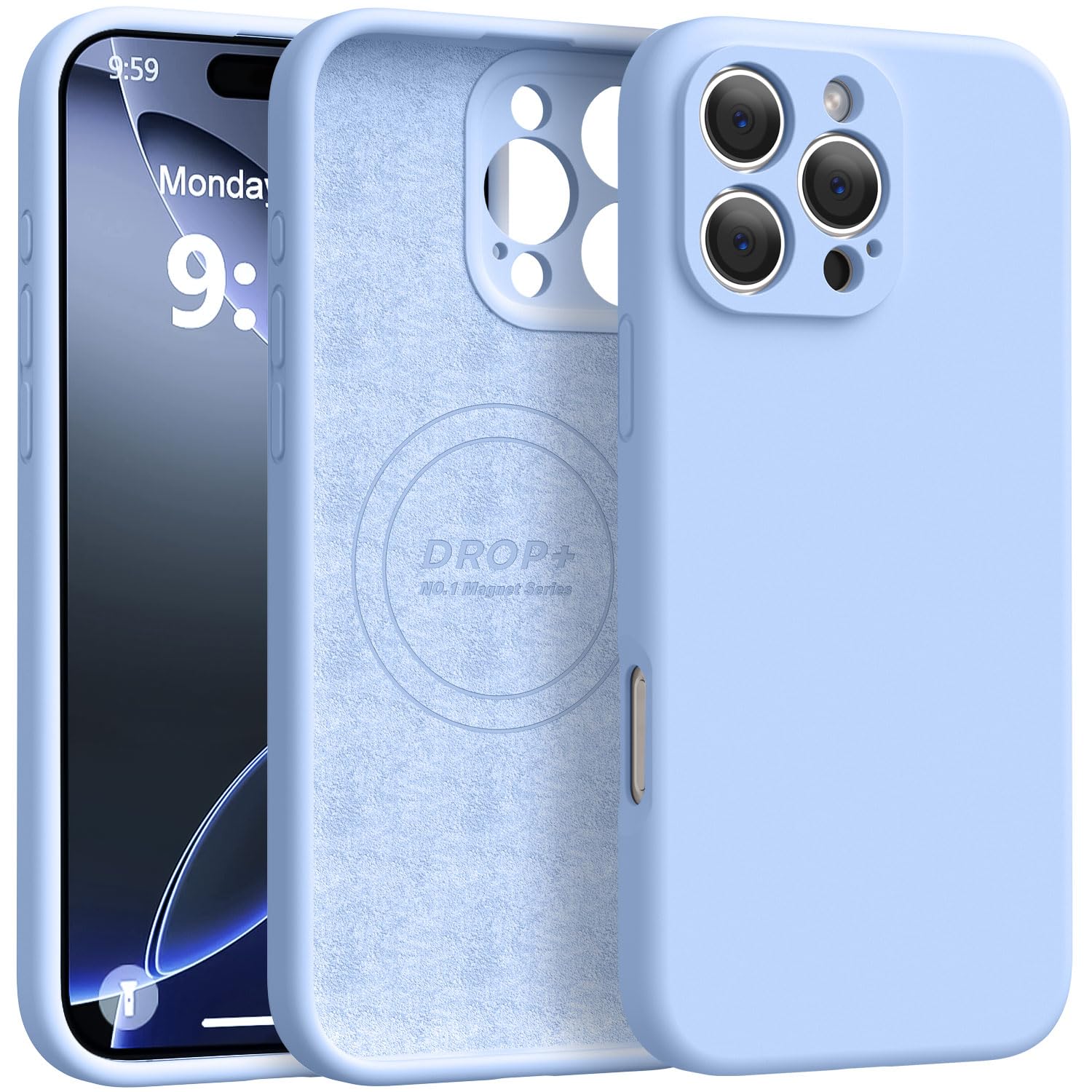 Photo 1 of Ktele Magnetic for iPhone 16 Pro Case [Compatible with Magsafe] [Premium Silicone Satin-Smooth Touch] Slim Shockproof Anti-Scratch Microfiber Lining Case, 6.3 inch, Light Blue